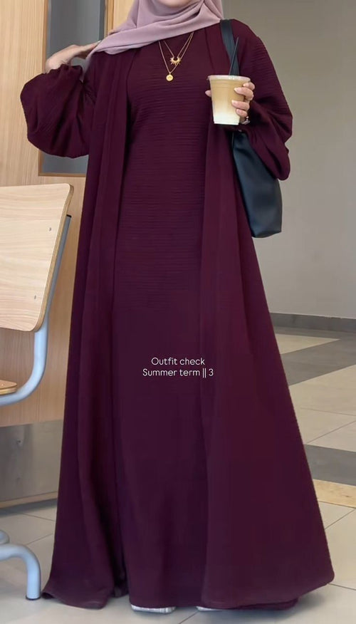 Elegant Black Open Abaya & Maxi Dress Set