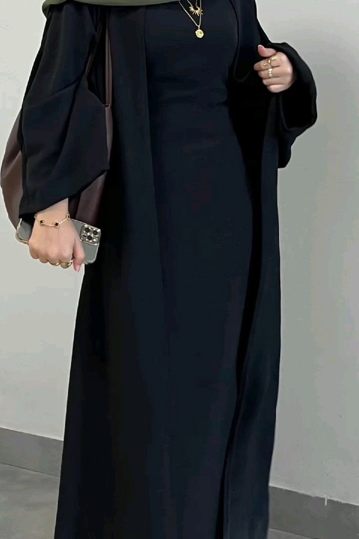 Elegant Black Open Abaya & Maxi Dress Set